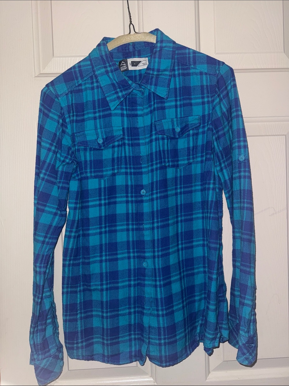 Women’s Small Alpine Design Teal and Navy Plaid Button-Down Shirt